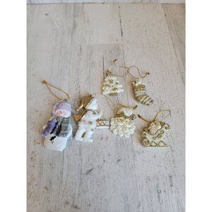 Miniature glitter golden snowman sled Santa Claus ornament Xmas set